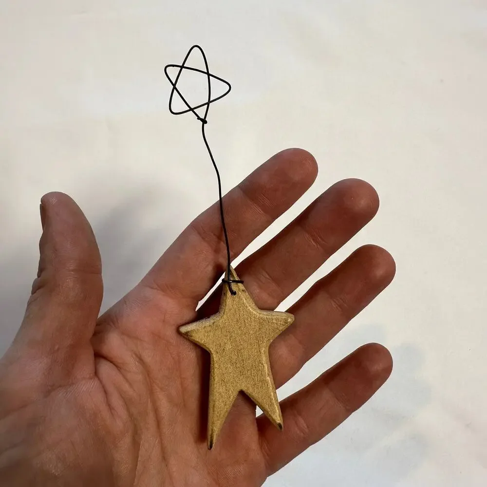 Primitive Farmhouse Christmas Yellow Wooden Star Ornament